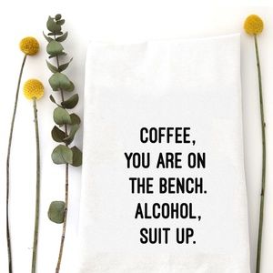 "COFFEE ON THE BENCH" Tea Towel